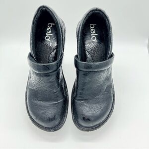 Bolo Black Floral Leather Clog Slip On Shoes Rounded Toe Size 6.5 Paisley